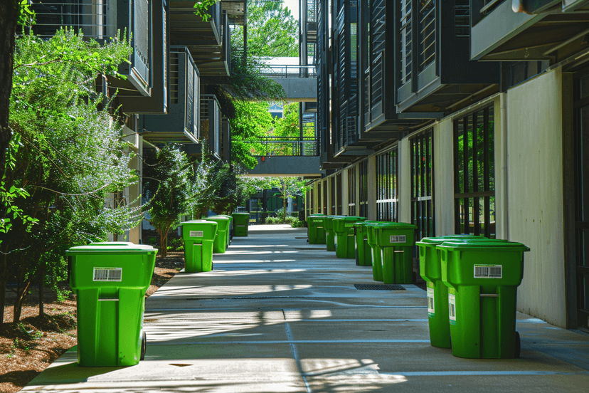 Modern Atlanta apartment community with clean green bins